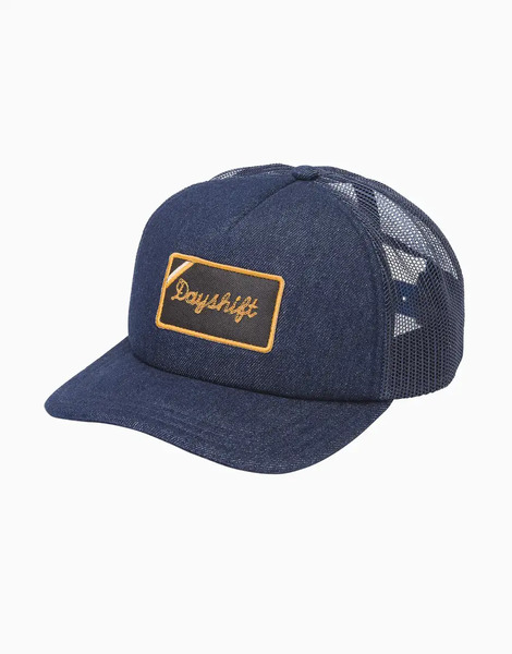  Rvca Dayshift Patch Foamy Trucker Cap In Indigo Purple 