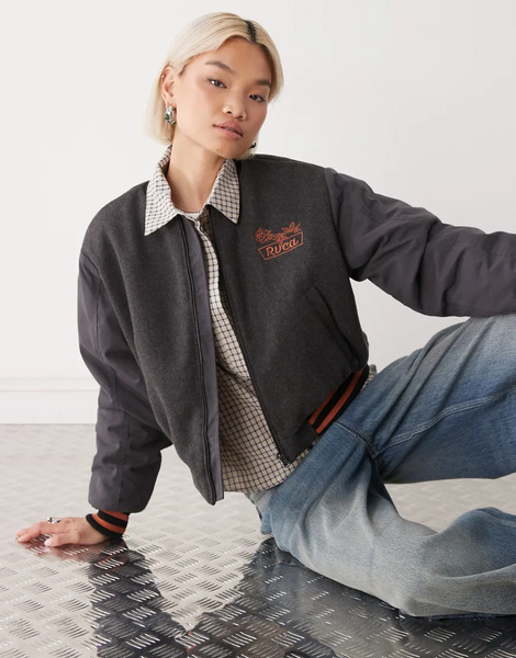  Rvca Ryan Bomber Jacket In Washed Black 