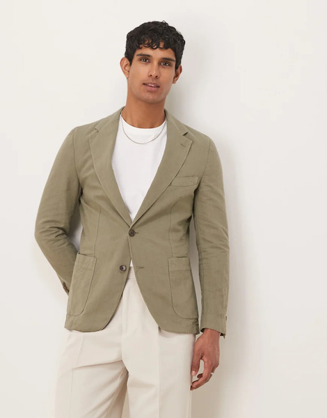 Scalpers Duomo Linen Suit Blazer In Khaki Green 
