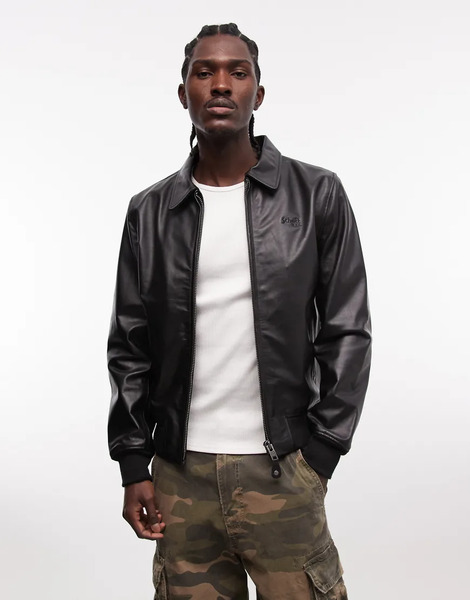  Schott Leather Collar Jacket With In Black 