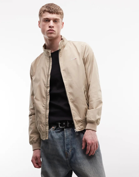  Schott Logo Patch Harrington Jacket In Light Beige Neutral 