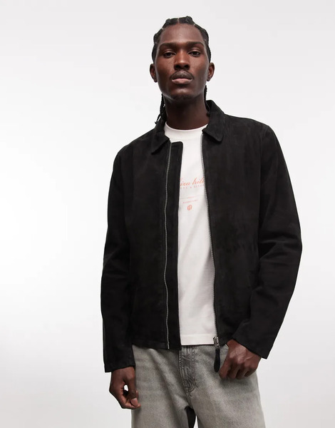  Schott Real Suede Harrington Jacket In Black 