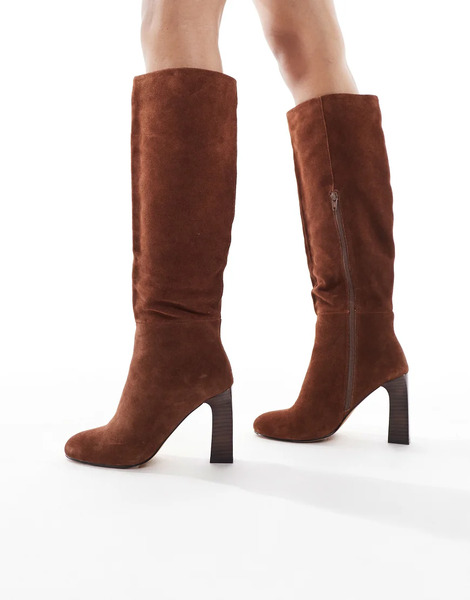  Schuh Draya Stacked Knee Boots In Suede Brown 