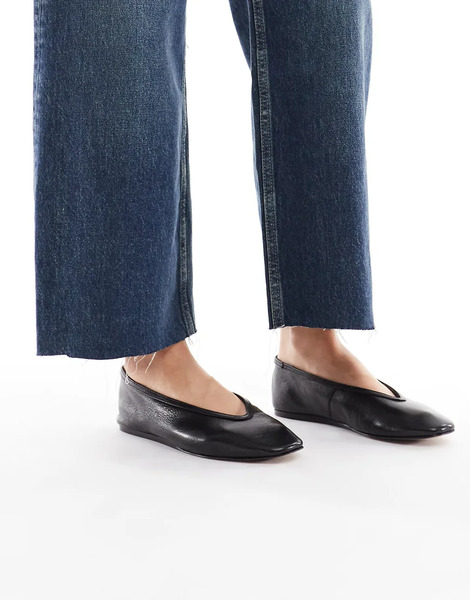  Schuh Lessie High Vamp Ballet Flats In Leather Black 