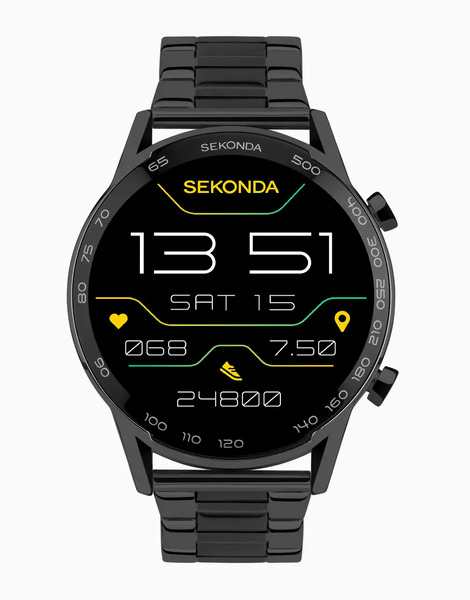  Sekonda Active Plus Mens 45mm Smartwatch Watch With Black Case And Stainless Steel Bracelet With Lcd Dial 