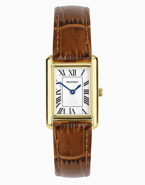  Sekonda Colette 22mm Rectangular Gold Watch In Brown 