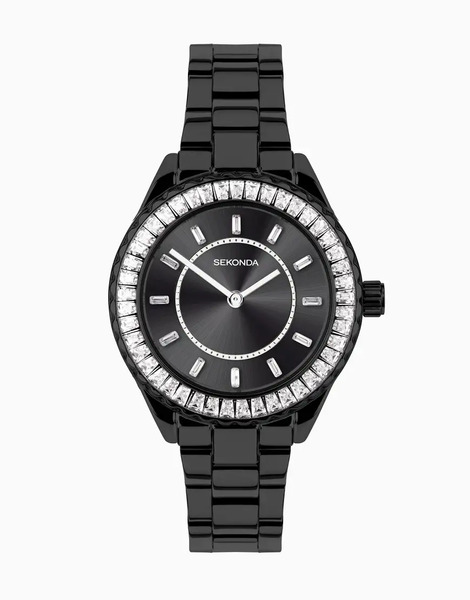  Sekonda Margot Womens 34mm Analogue Watch With Black Case And Stainless Steel Bracelet With Black Dial 
