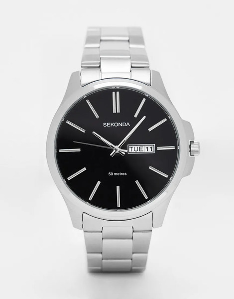  Sekonda Mens Jones 41mm Analogue Watch With Silver Stainless Steel Round Case, Silver Stainless Steel Bracelet And Black Dial 
