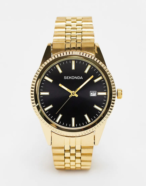  Sekonda Mens King 40mm Analogue Watch With Gold Alloy Round Case, Gold Stainless Steel Bracelet And Black Dial 