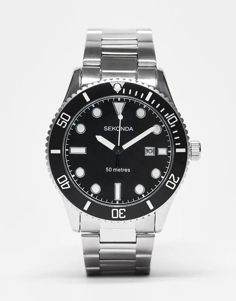  Sekonda Mens Ocean 43mm Analogue Watch With Silver Alloy Round Case, Silver Stainless Steel Bracelet And Black Dial 
