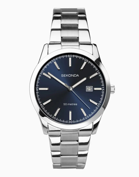 Sekonda Mens Taylor 41mm Analogue Watch With Silver Alloy Round Case, Silver Stainless Steel Bracelet And Blue Dial 