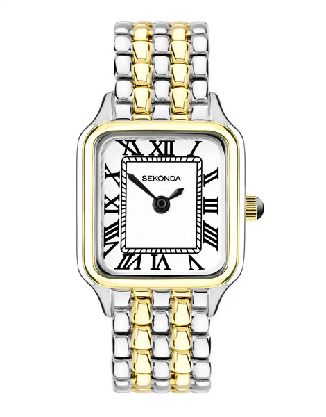  Sekonda Monica Maxi Womens 30mm Analogue Watch With Two Tone Case And Alloy Bracelet With White Dial Silver 