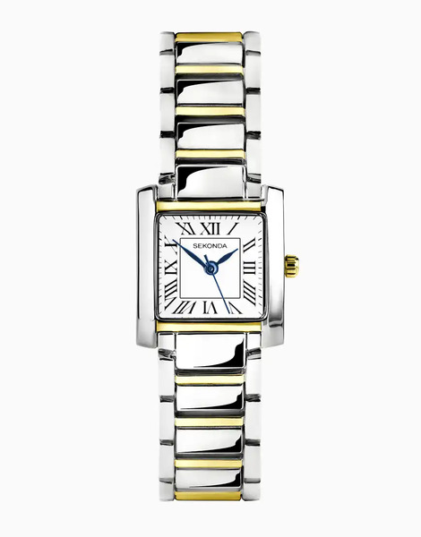  Sekonda Montreal Womens 21mm Analogue Watch With Two Tone Case And Alloy Bracelet With White Dial Silver 