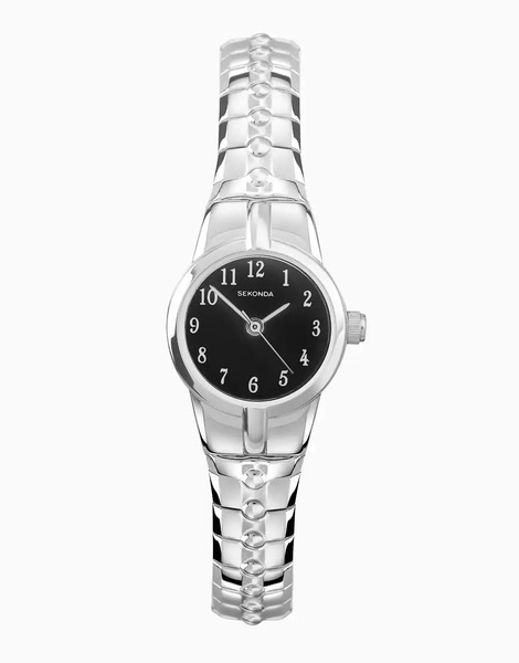  Sekonda Newton Womens 19mm Analogue Watch With Silver Case And Stainless Steel Expanding Bracelet With Black Dial 