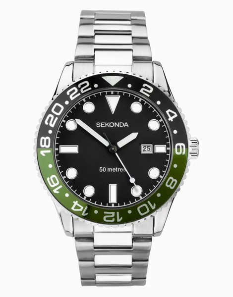  Sekonda Ocean Mens 43mm Analogue Watch With Silver Case And Stainless Steel Bracelet With Black Dial 