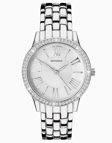  Sekonda Womens Charlotte 33mm Analogue Watch With Silver Alloy Round Case, Silver Alloy Bracelet And Silver Dial 