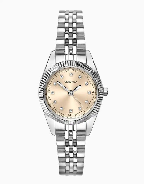  Sekonda Womens Francis 26mm Analogue Watch With Silver Alloy Round Case, Silver Stainless Steel Bracelet And Rose Dial 