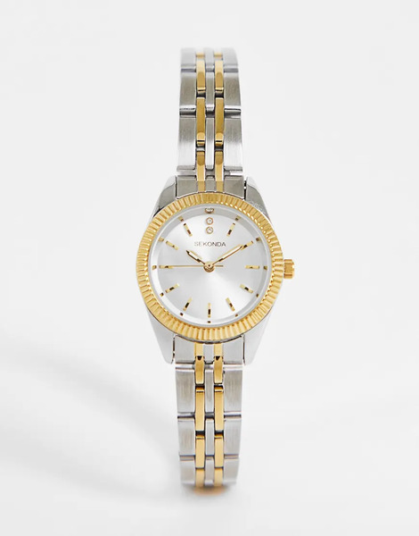  Sekonda Womens Francis 24mm Analogue Watch With Silver Alloy Round Case, Two Tone Stainless Steel Bracelet And Silver Dial 