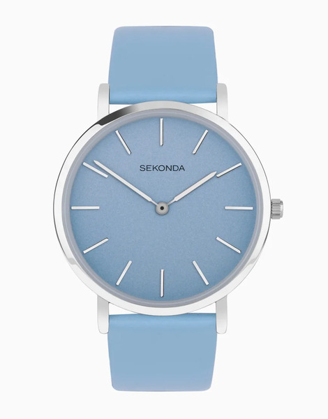  Sekonda Womens Freya 36mm Analogue Watch With Silver Alloy Round Case, Light Blue Leather Strap And Light Blue Dial 