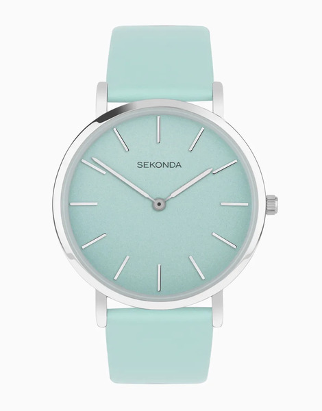  Sekonda Womens Freya 36mm Analogue Watch With Silver Alloy Round Case, Light Green Leather Strap And Light Green Dial 