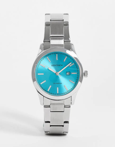  Sekonda Womens Taylor 34mm Analogue Watch With Silver Alloy Round Case, Silver Stainless Steel Bracelet And Turquoise Dial 