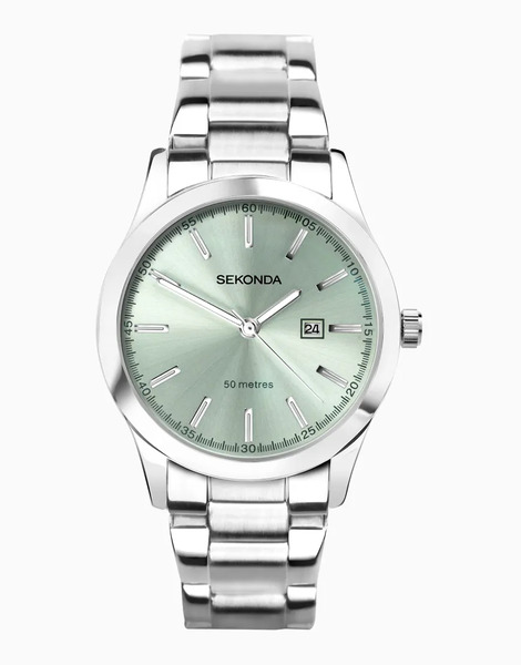  Sekonda Womens Taylor 34mm Analogue Watch With Silver Alloy Round Case, Silver Stainless Steel Bracelet And Light Green Dial 