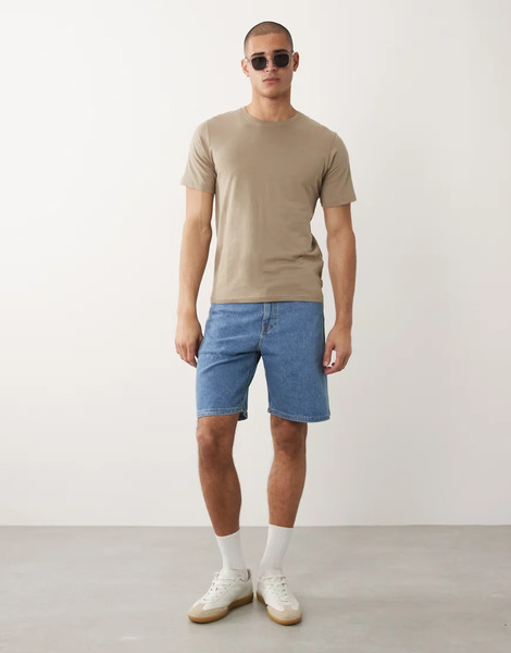  Selected Baggy Denim Shorts In Mid Blue 