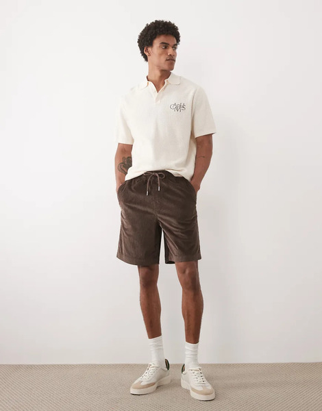  Selected Corduroy Drawstring Shorts In Brown 