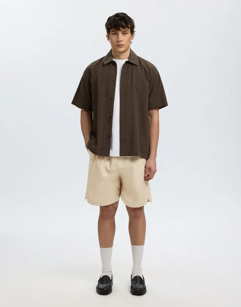  Selected Cotton Poplin Drawstring Short In Beige Neutral 