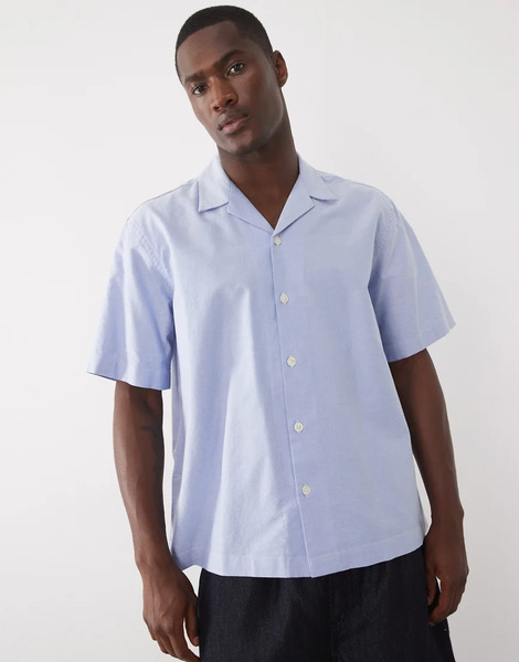  Selected 100% Cotton Short Sleeve Shirt In Mid Blue 