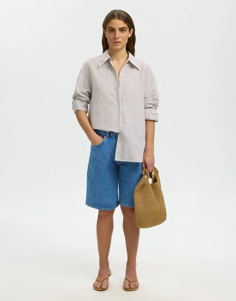  Selected Denim Shorts In Medium Blue Denim 