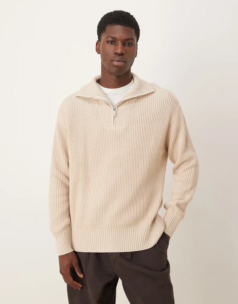  Selected Half Zip Jumper In Cream White 