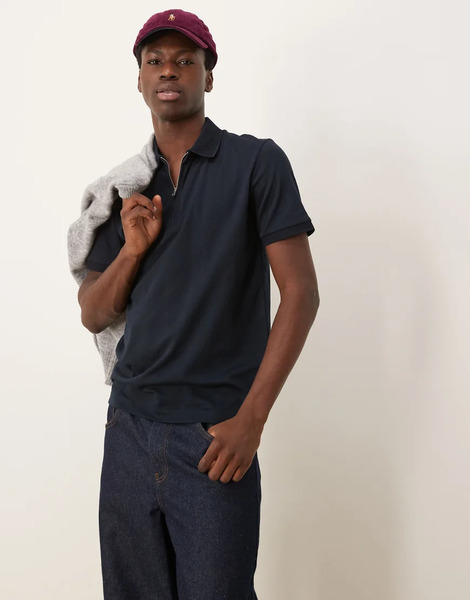  Selected Half Zip Polo In Navy 