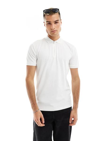  Selected Half Zip Polo In White 