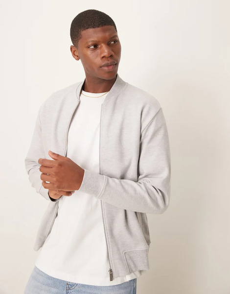  Selected Jersey Bomber Jacket In Light Grey 