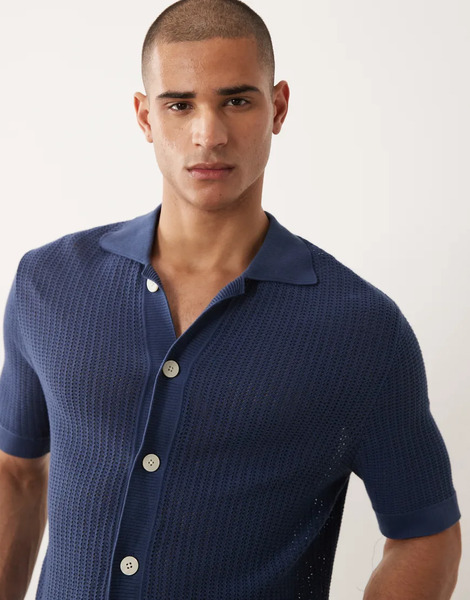  Selected Knitted Button Cardigan In Dark Blue 