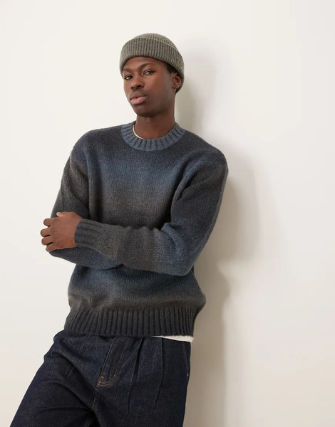  Selected Knitted Jumper In Black Blue Ombre Multi 
