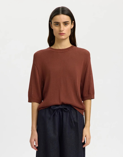  Selected Knitted Top In Cherry Mahogany Red 