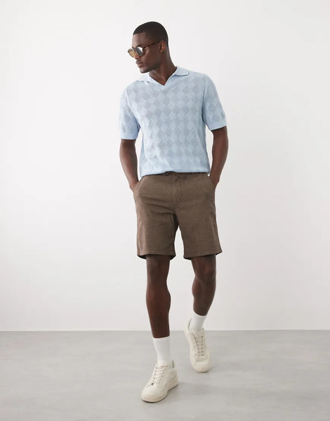  Selected Linen Blend Drawstring Shorts In Brown 