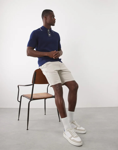  Selected Linen Blend Drawstring Shorts In Cream White 