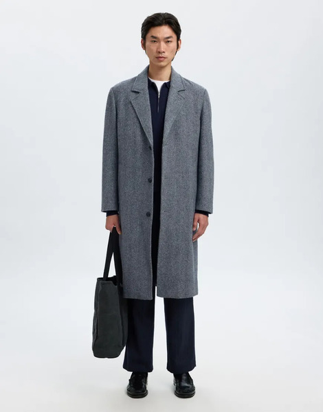  Selected Long Coat In Dark Grey 