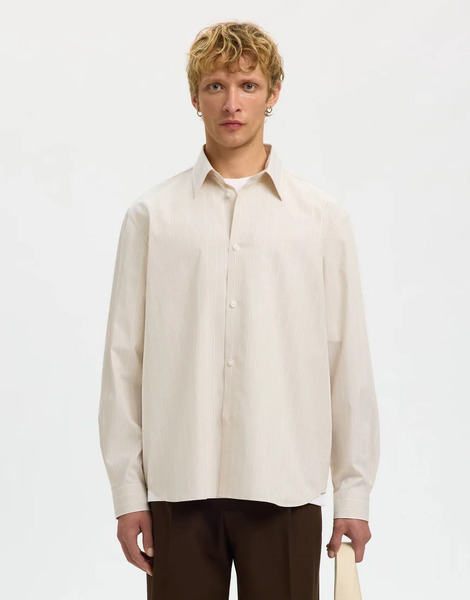  Selected Long Sleeved Shirt In Sand Neutral 