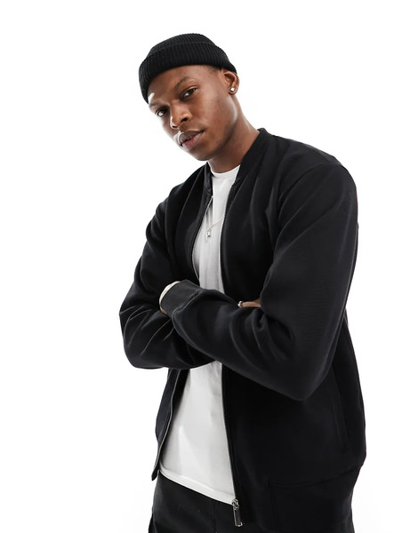  Selected Mack Sweat Bomber Jacket In Black 