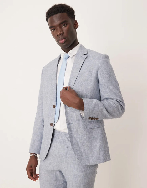  Selected Malik Linen Blazer In Light Blue 