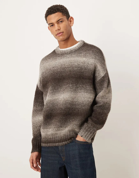 Selected Oversized Ombre Wool Blend Jumper In Brown 