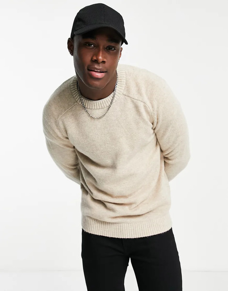  Selected Premium Lambswool Jumper In Beige Neutral 