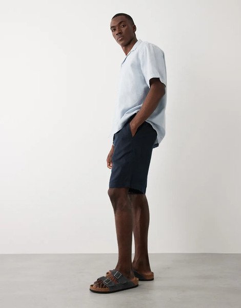  Selected Pure Linen Shorts In Navy 