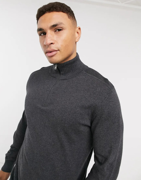  Selected Quarter Zip Jumper In Dark Grey 