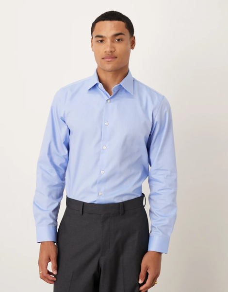  Selected Slim Poplin Shirt In Blue 