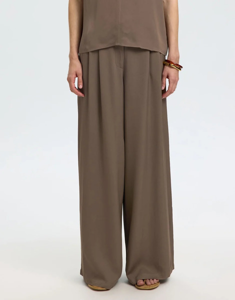  Selected Wide Leg Trousers In Chocolate Chip Brown 